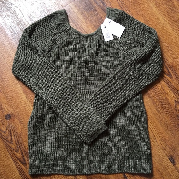 Olive Green Knitted Wrap Back Sweater - Picture 4 of 9